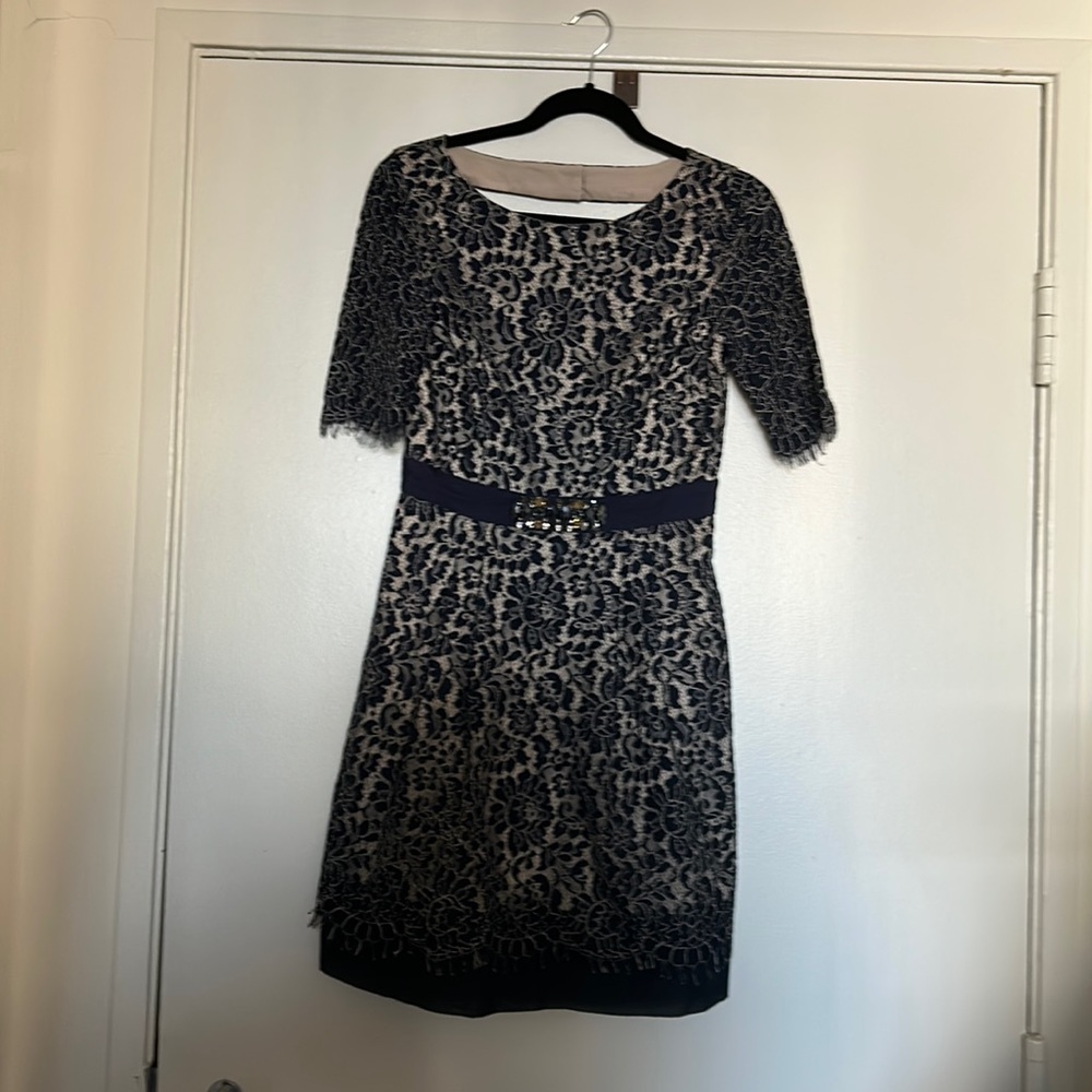 Eliza J Navy Lace Dress with open back - Size 4